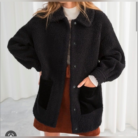 & Other Stories Jackets & Blazers - & Other Stories Black Teddy Jacket with Corduroy Pockets